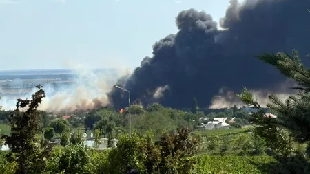 Foc și fum negru la Chițorani: incendiul de vegetație provoacă poluare masivă lângă zona industrială Lukoil