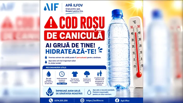 Cod roșu de caniculă și temperaturi extreme. Apă Ilfov explică ce trebuie să facă cetățenii ca să se protejeze