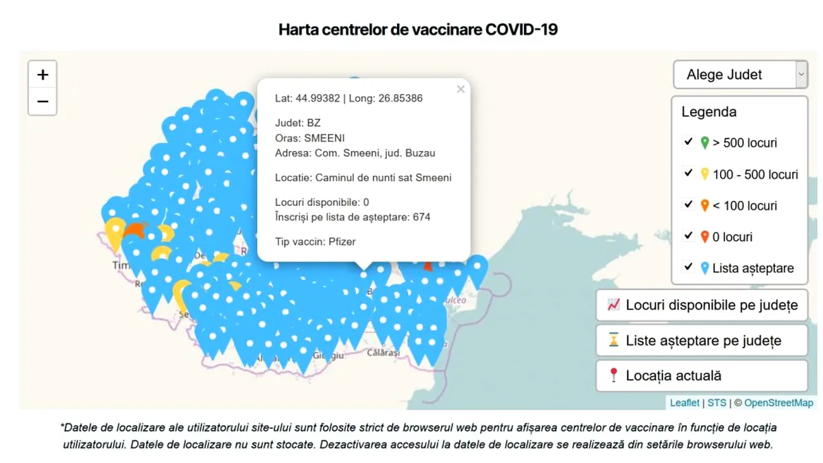 Harta centrelor de vaccinare Covid-19