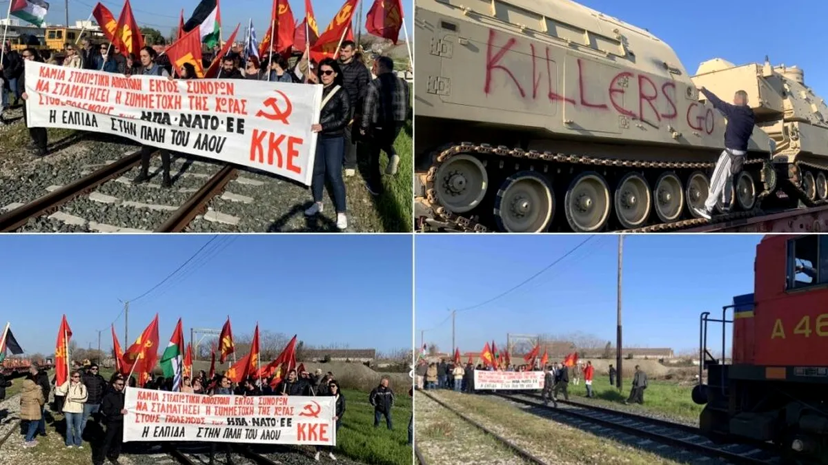 Grecia: Activiști comuniști pro-ruși au oprit un tren NATO încărcat cu echipament destinat Europei de Est