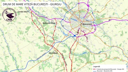 S-a aprobat lansarea licitației pentru SF-ul drumului de mare viteză București – Giurgiu. Ce variante de traseu ar fi