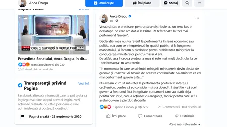 Președintele Senatului, Anca Dragu (USR-PLUS), repară o gafă printr-o altă gafă în declarația controversată despre Năstase