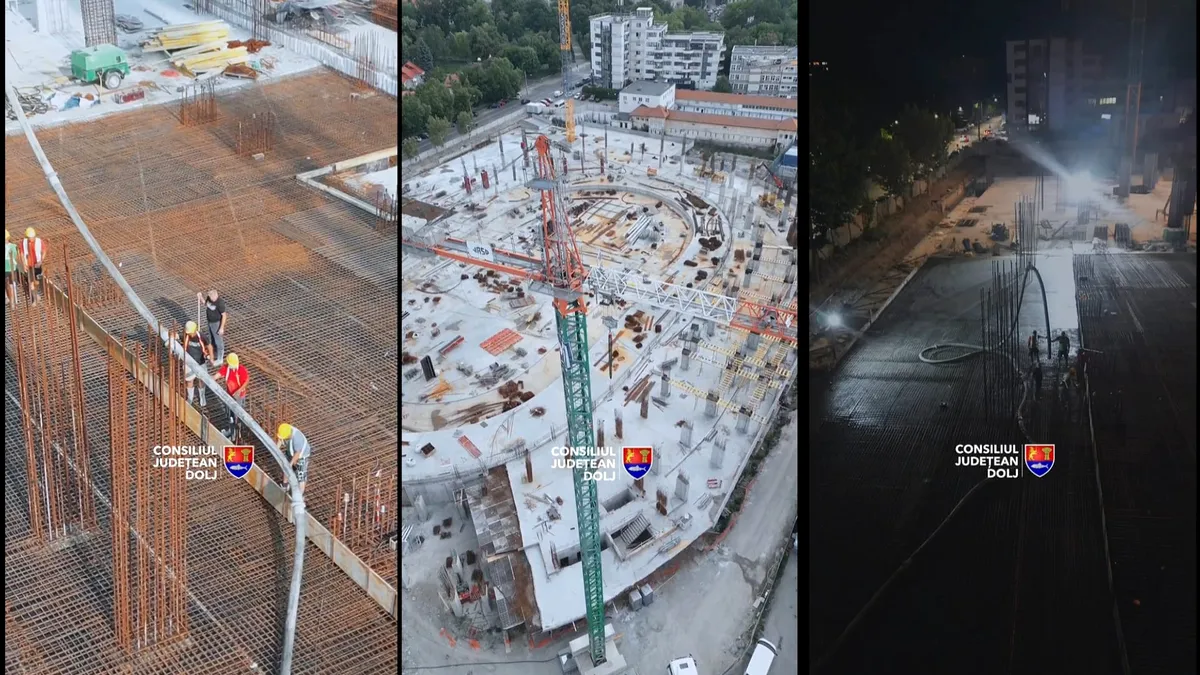 Imagini cu primul velodrom indoor care se construiește în România. S-a turnat planșeul peste subsol. Când va fi gata (VIDEO)