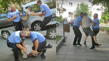 De la o bere la cătușe. Bărbat cardiac, târâit şi trântit pe asfalt de Poliția Locală (VIDEO)