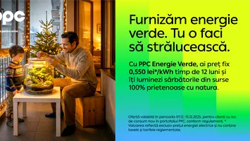 PPC Energie vine cu o ofertă nouă înainte de sărbători pentru PPC Energie Verde – energie 100% regenerabilă la un preț „verde” garantat timp de un an