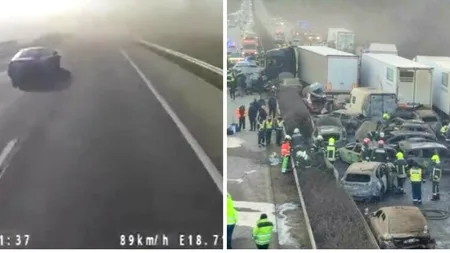Imagini șocante cu momentul producerii carambolului de coșmar din Ungaria. Accidentul a fost provocat de Furtuna Larisa