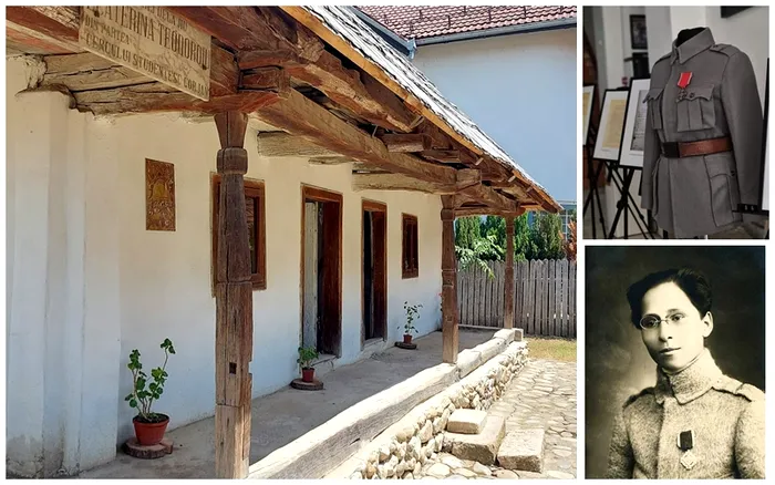 Casa Memorială „Ecaterina Teodoroiu” se află în Vădeni, cartierul din Târgu Jiu în care se va construi cel mai mare parc acvatic din România / Foto: Vasile Ghimpu (stânga), Constantin Otiliu (uniformă), MNIR (portret)