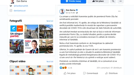 O notiță pierdută: Informarea lui Barna despre modul de raportare a deceselor Covid 19, de negăsit la Guvern