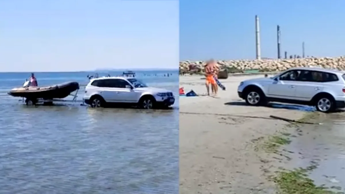 Incident la Năvodari: un șofer cu BMW a intrat cu mașina pe plajă și în mare