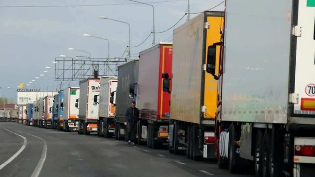 Aglomerație la Vama Giurgiu: coloană de camioane pe șapte kilometri, la ieșirea din țară