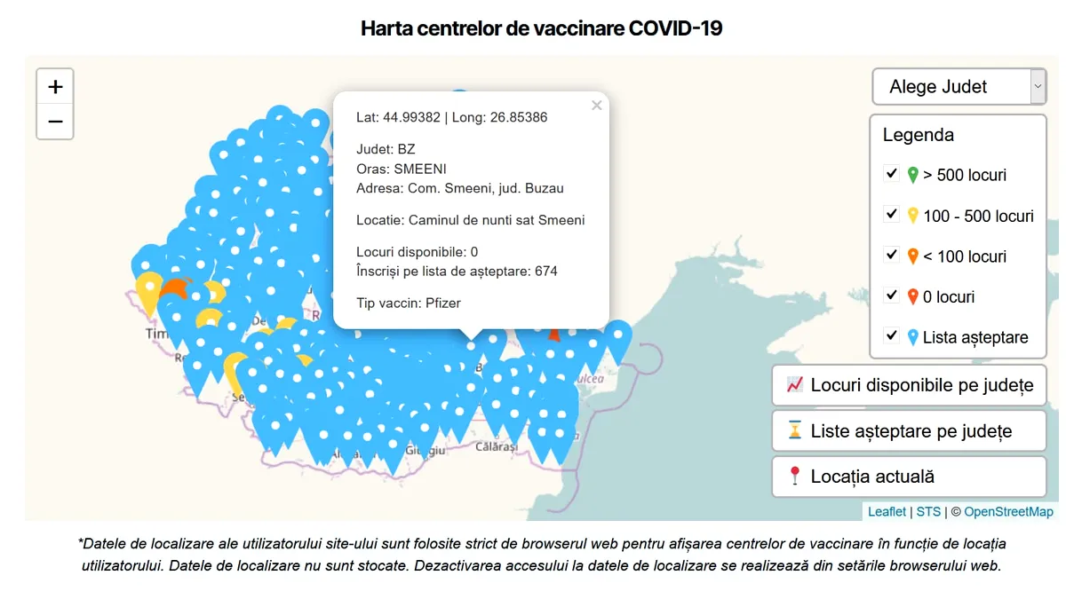 Harta centrelor de vaccinare Covid-19