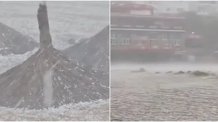 Plaja din Eforie, acoperită de gheață în câteva minute VIDEO