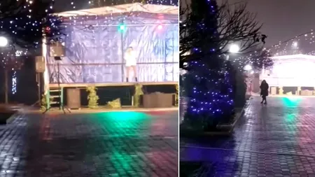Culmea penibilului la Târgul de Crăciun de la Calafat. O cântăreață animă piața goală: 