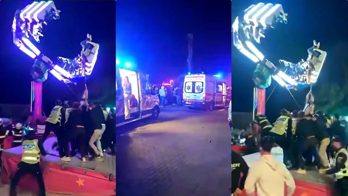 Groază într-un parc de distracții: 17 copii au rămas suspendați într-un carusel defect (VIDEO)
