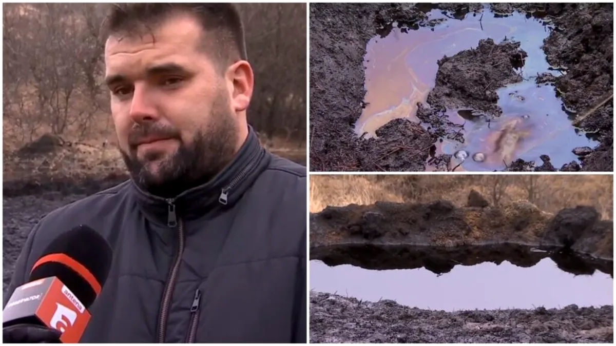 Fenomen uimitor la marginea unui sat din Buzău: Țițeiul iese la suprafață, localnicii vin cu bidoane să-l colecteze