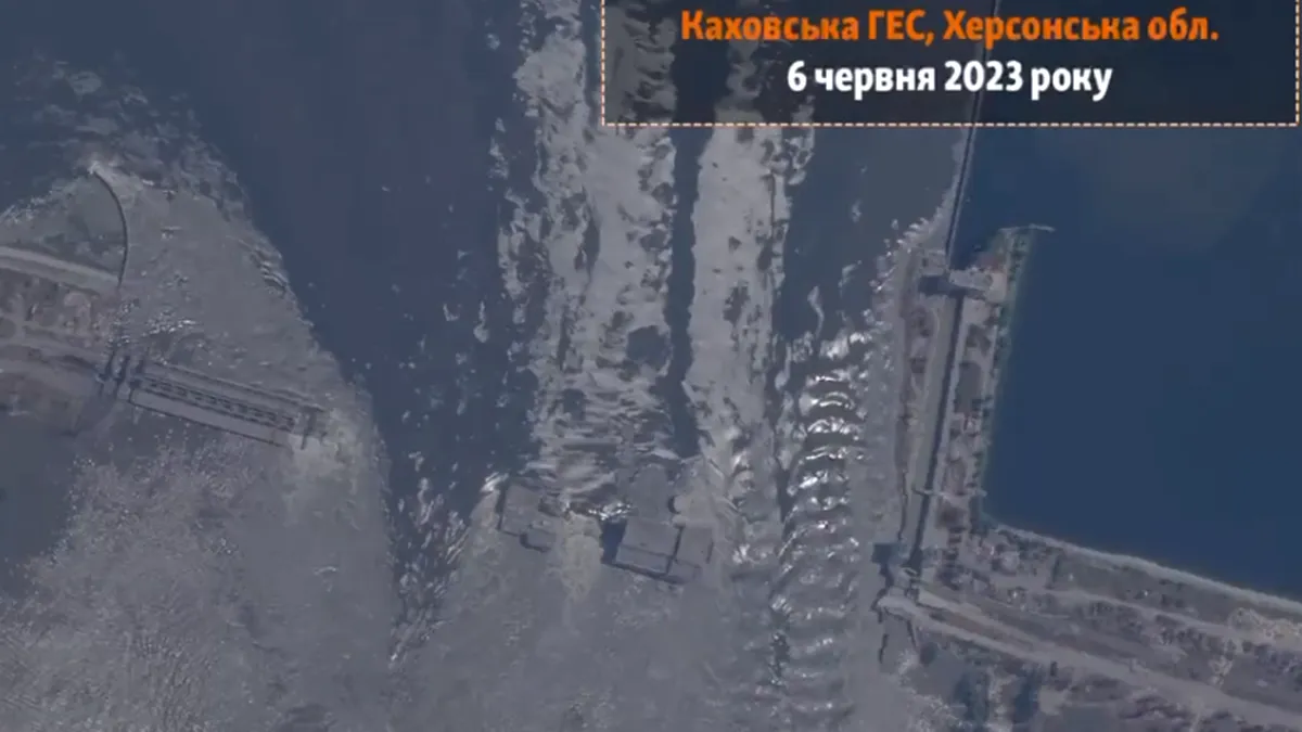 Primele imagini din satelit cu barajul distrus din Ucraina VIDEO