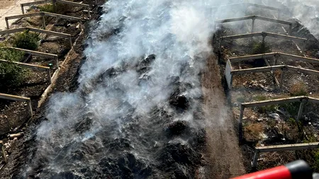 De mai bine de trei zile, pompierii din Giurgiu încearcă să stingă un incendiu. Ard 250 de tone de gunoi de grajd