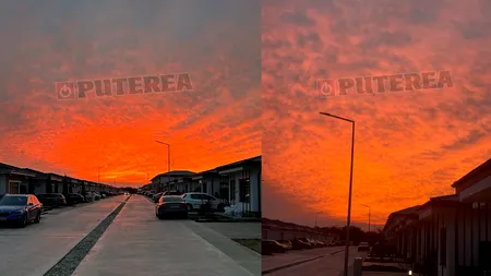Momente magice într-un cartier rezidențial de lângă București. Cerul „în flăcări” la Tunari