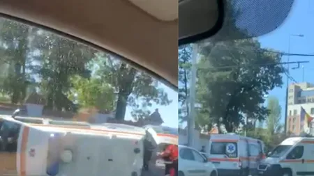 Accident grav în fața Palatului Cotroceni. Ambulanță răsturnată, două victime confirmate