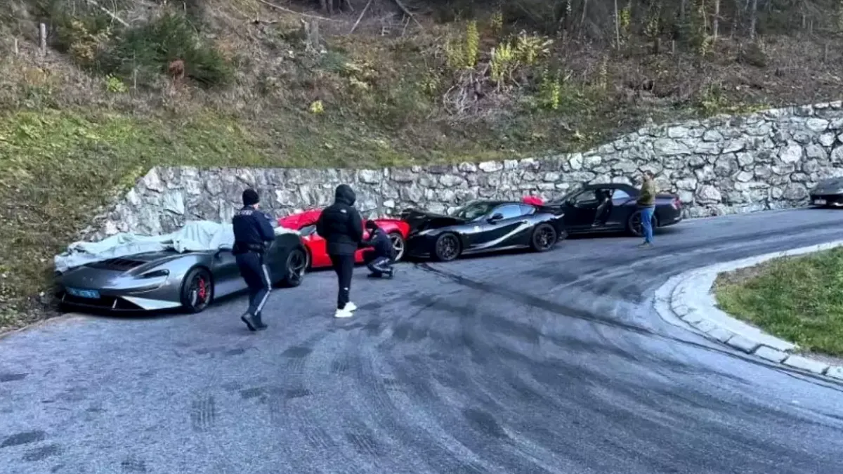 „Cel mai scump accident din istorie”: Patru bolizi de lux - un McLaren, două Ferrari și un Bentley - avariați pe o șosea din Austria