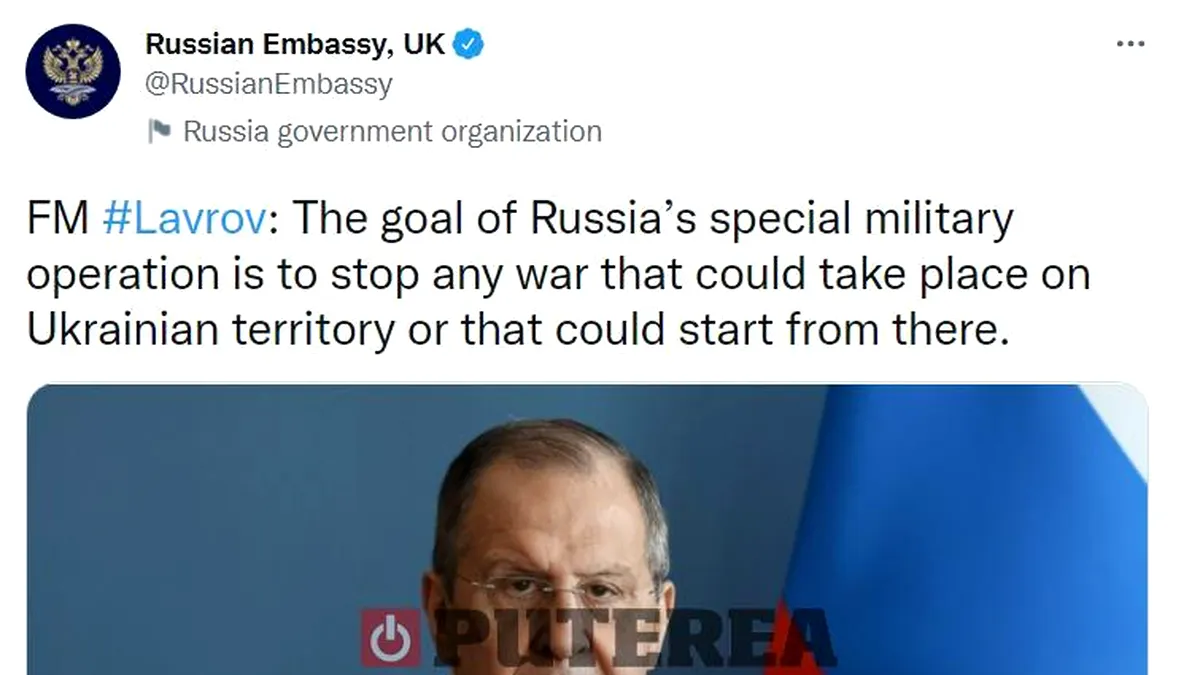 Ministrul Afacerilor Externe din Rusia: „Scopul operațiunii militare din Ucraina este să oprească un potențial război”