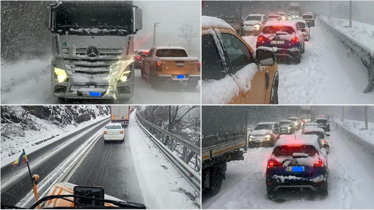 Circulație dificilă pe A1 și DN7 în condiții de ninsoare puternică