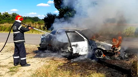 Mașină făcută scrum pe un drum din Giurgiu (Video)