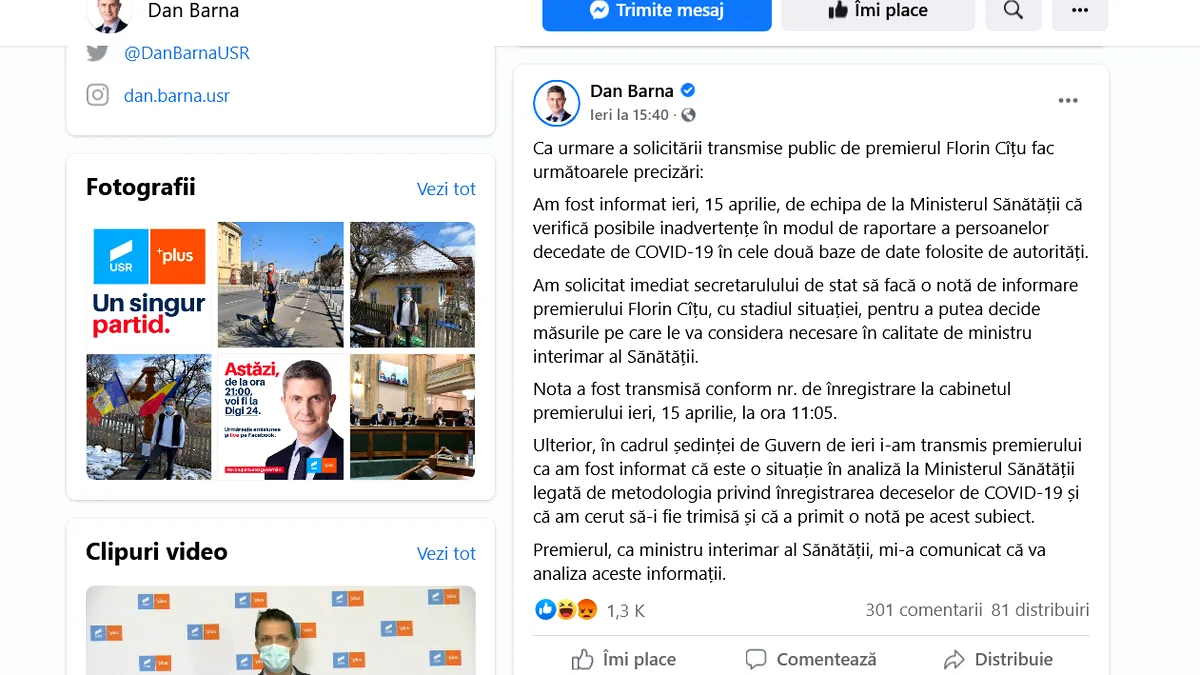O notiță pierdută: Informarea lui Barna despre modul de raportare a deceselor Covid 19, de negăsit la Guvern