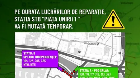 Lucrări de reparații în Piața Unirii: Nicușor Dan anunță relocarea temporară a stației STB