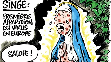 Plângere contra lui „Charlie Hebdo” pentru o caricatură ”abjectă”  a Fecioarei Maria cu simptome mpox