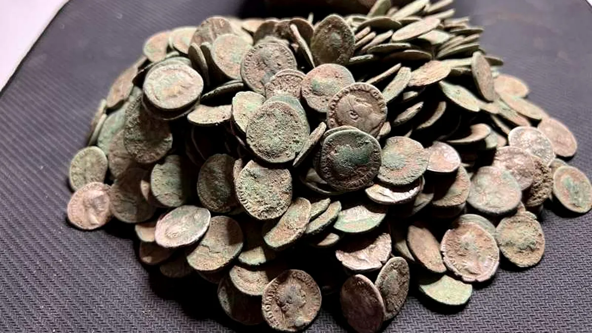 Un tezaur cu 800 de monede de pe vremea romanilor, descoperit pe un câmp din Alba