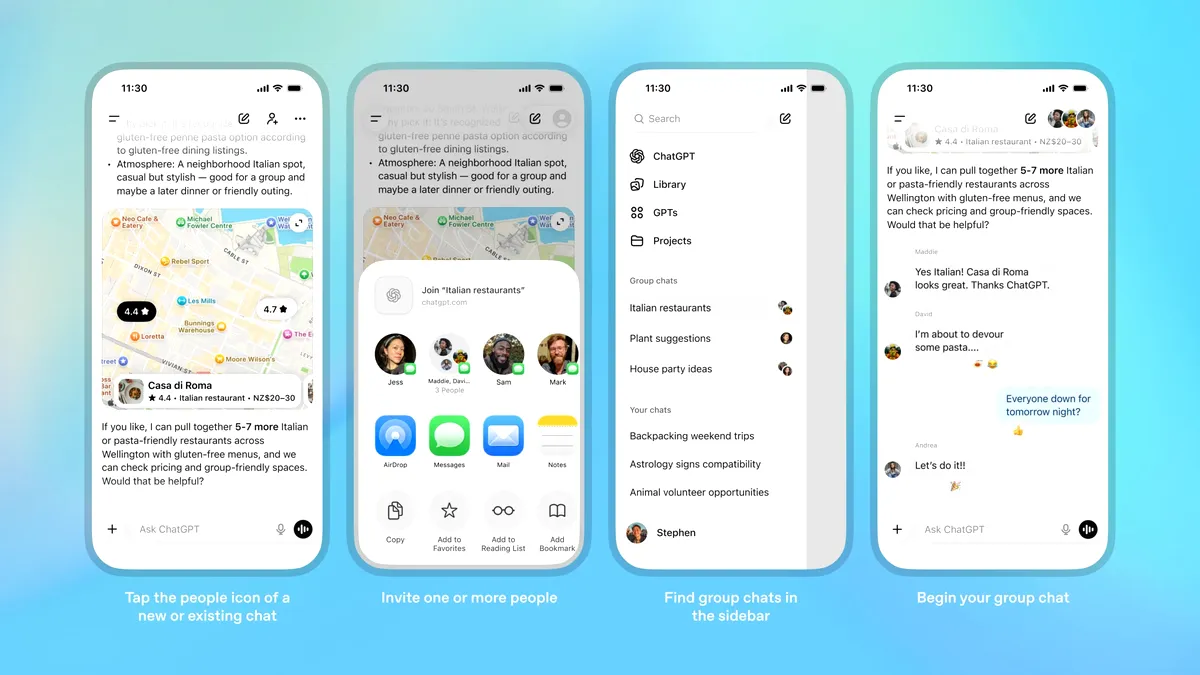 ChatGPT lansează conversațiile de grup. Până la 20 de utilizatori pot colabora în timp real