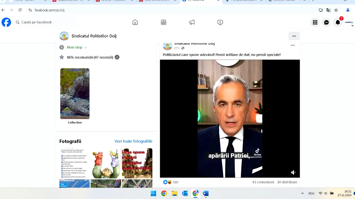 Călin Georgescu, promovat de Sindicatul Polițiștilor din Dolj, chiar dacă statutul le interzice propaganda politică