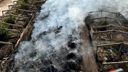 De mai bine de trei zile, pompierii din Giurgiu încearcă să stingă un incendiu. Ard 250 de tone de gunoi de grajd