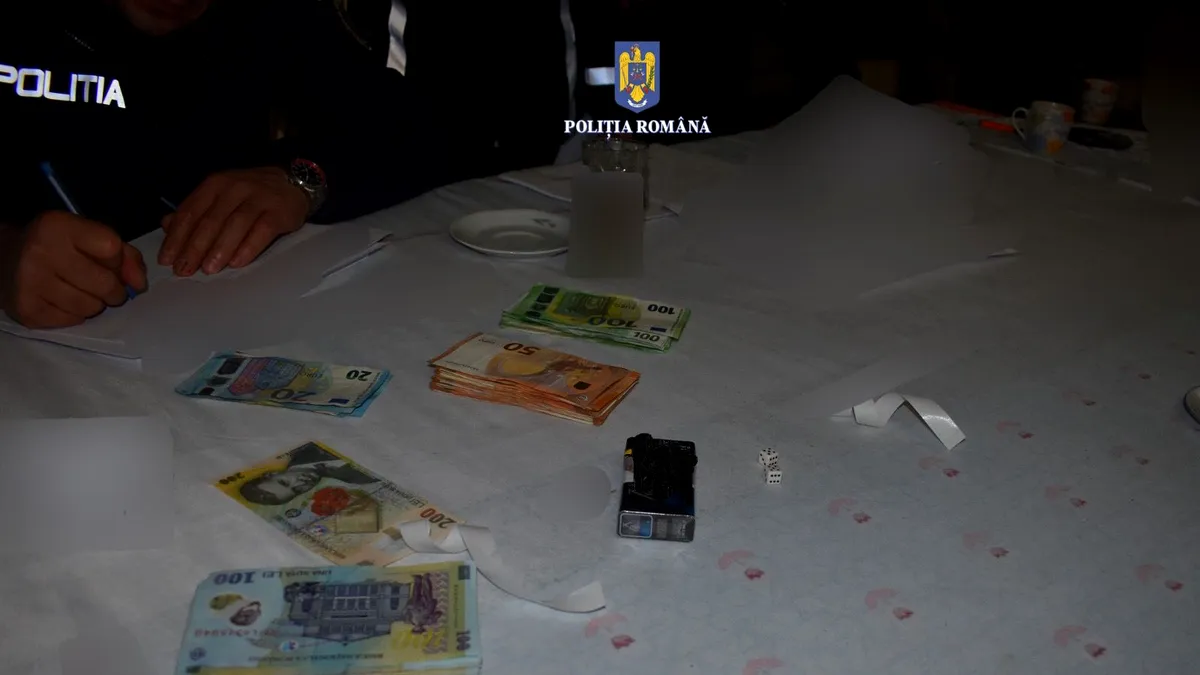 Poliția a întrerupt o importantă partidă de poker la Pătârlagele! Pe masă au fost descoperiți 4.500 de euro și 5.000 de lei