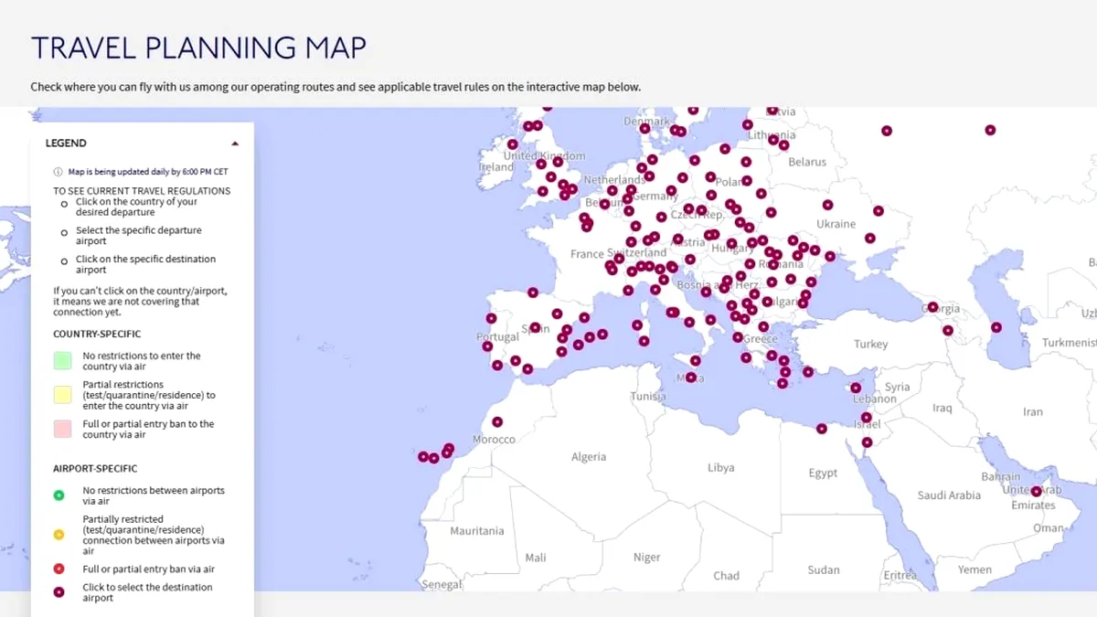 Wizz Air a lansat harta călătoriilor aeriene cu restricțiile de pandemie