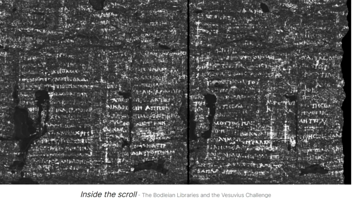Pompei. Un pergament vechi de 2.000 de ani, descifrat cu ajutorul inteligenței artificiale (IA)