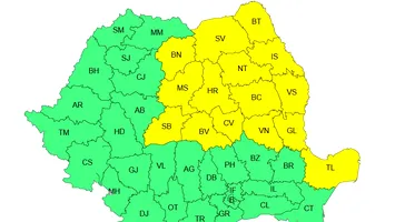 Cod galben de vânt puternic în 15 județe: rafale de până la 80 km/h anunțate de ANM