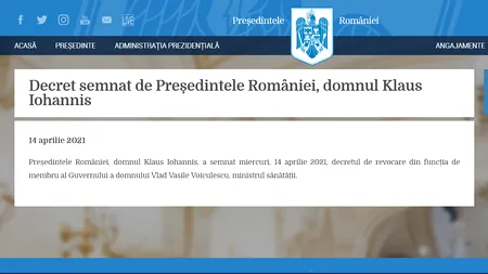 Iohannis a semnat decretul de revocare a ministrului Sănătății