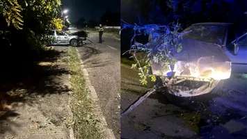 Accident rutier în Clinceni. Un șofer beat a intrat cu mașina într-un gard