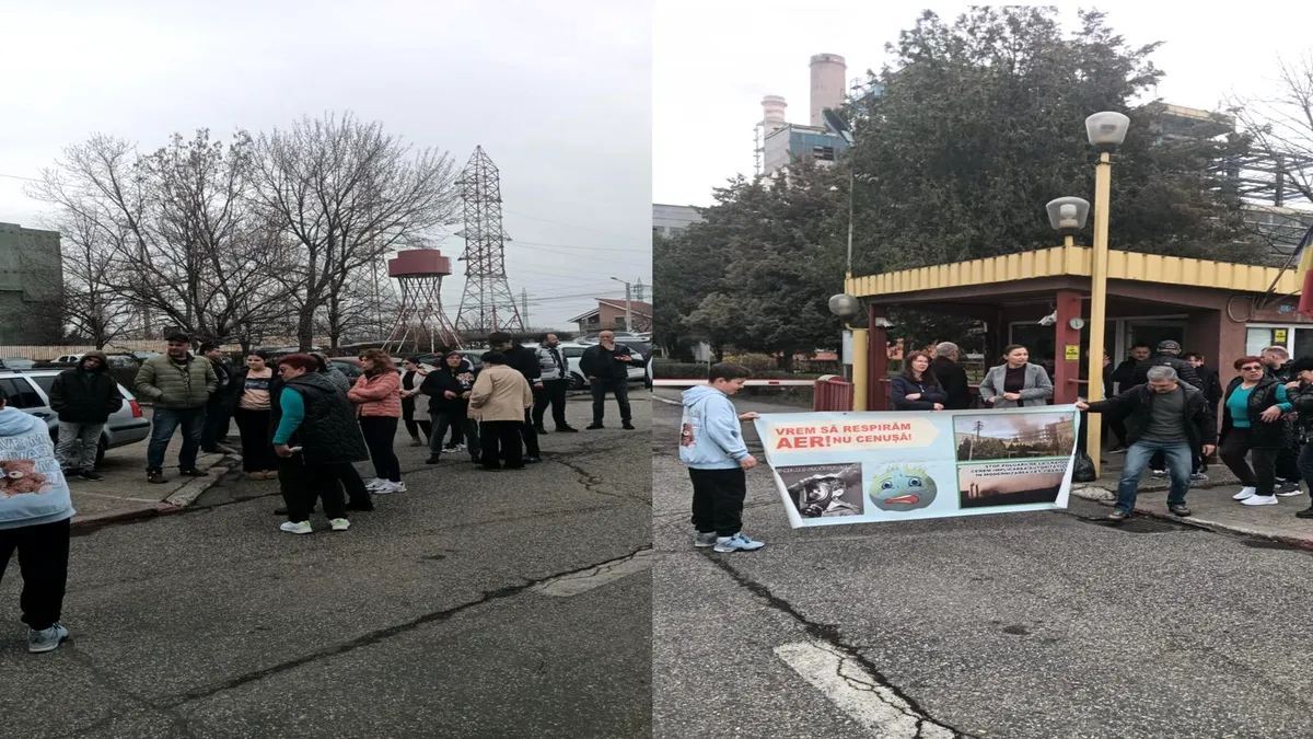 Locuitorii unui cartier din Craiova s-au săturat de poluare. Protest la Sucursala Electrocentrale: „Vrem să respirăm aer, nu cenușă!“ (VIDEO)