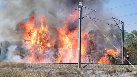 Incendiile de vegetație blochează traficul feroviar: paisprezece trenuri întârziate până la 5 ore