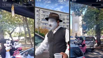 Charlie Chaplin și Mickey Mouse s-au împrieteni și... au ieșit la cerșit pe străzile din București (VIDEO)