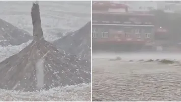 Plaja din Eforie, acoperită de gheață în câteva minute VIDEO