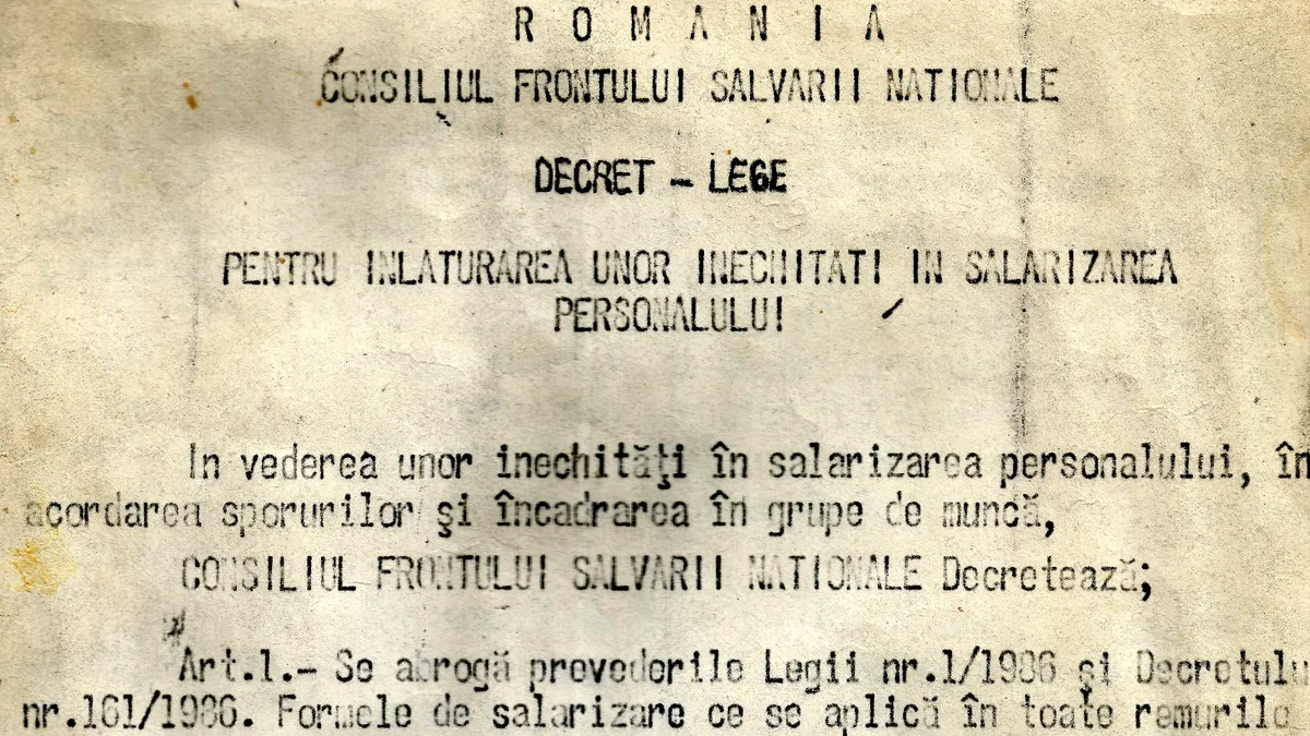 34 de ani de la Decretul 68/1990 al lui Ion Iliescu: „în vederea unor INECHITĂȚI în salarizarea personalului”!