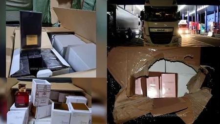 Transport uriaș de haine și parfumuri contrafăcute, oprit în miez de noapte de polițiștii de frontieră