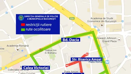 Trafic restricționat în București, în zona Amzei