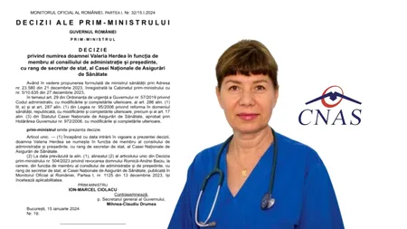 Medicul Valeria Herdea este noul președinte al CNAS