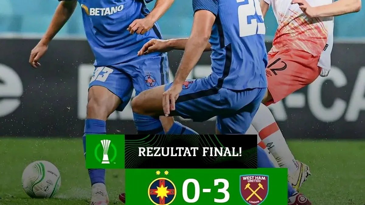 FCSB, învinsă la scor de neprezentare de West Ham United. Evoluție slabă pentru vicecampioană, în ultimul meci din Conference League