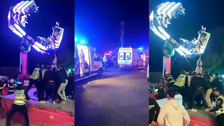 Groază într-un parc de distracții: 17 copii au rămas suspendați într-un carusel defect (VIDEO)